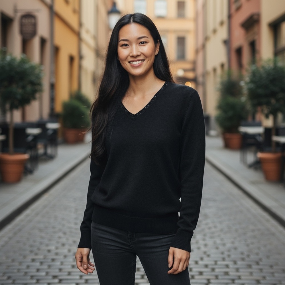 Laura Ashley Black sequin embellished V-Neck Sweater